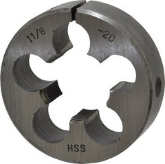 Interstate - 1-1/8 - 20 UNS Thread, 2-1/2" Outside Diam High Speed Steel Round Die - Right Hand Thread, Adjustable - Exact Tooling