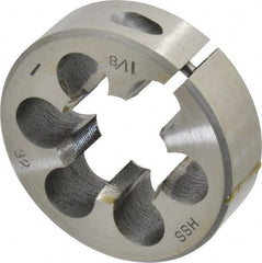 Interstate - 1-1/8 - 32 UNS Thread, 2-1/2" Outside Diam High Speed Steel Round Die - Right Hand Thread, Adjustable - Exact Tooling