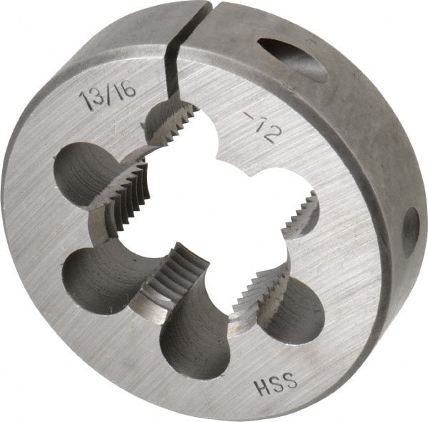 Interstate - 1-3/16 - 12 UNS Thread, 2-1/2" Outside Diam High Speed Steel Round Die - Right Hand Thread, Adjustable - Exact Tooling