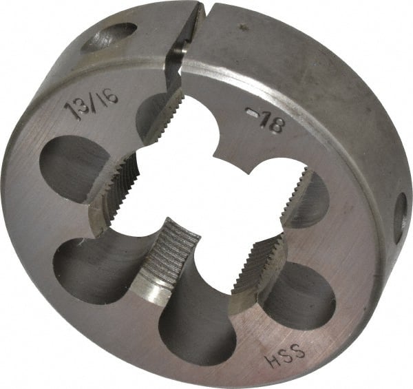 Interstate - 1-3/16 - 18 UNEF Thread, 2-1/2" Outside Diam High Speed Steel Round Die - Right Hand Thread, Adjustable - Exact Tooling