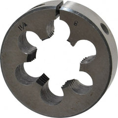 Interstate - 1-1/4 - 8 UNS Thread, 2-1/2" Outside Diam High Speed Steel Round Die - Right Hand Thread, Adjustable - Exact Tooling