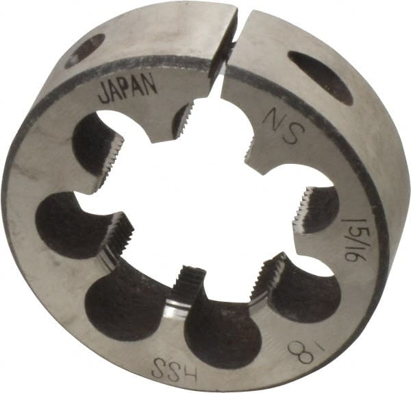 Interstate - 1-5/16 - 18 UNEF Thread, 2-1/2" Outside Diam High Speed Steel Round Die - Right Hand Thread, Adjustable - Exact Tooling