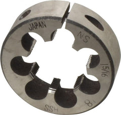 Interstate - 1-5/16 - 18 UNEF Thread, 2-1/2" Outside Diam High Speed Steel Round Die - Right Hand Thread, Adjustable - Exact Tooling
