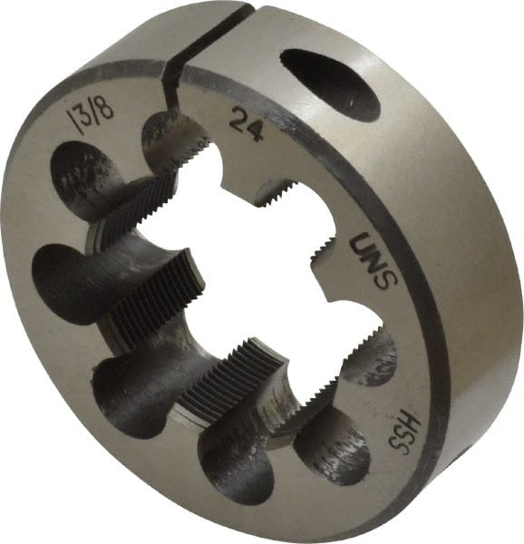 Interstate - 1-3/8 - 24 Thread, 2-1/2" Outside Diam High Speed Steel Round Die - Right Hand Thread, Adjustable - Exact Tooling