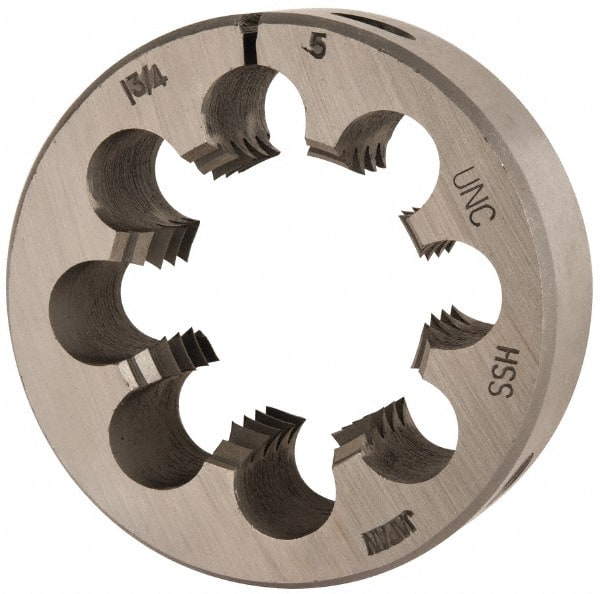Interstate - 1-3/4 - 5 UNC Thread, 3" Outside Diam High Speed Steel Round Die - Right Hand Thread, Adjustable - Exact Tooling