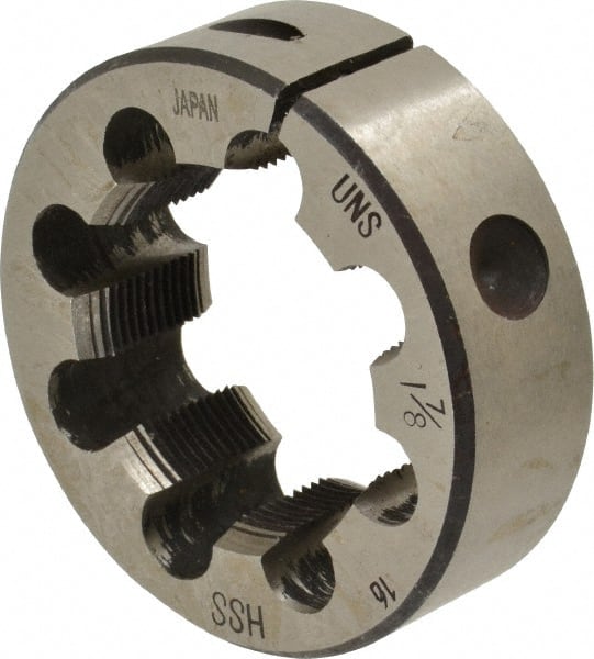 Interstate - 1-7/8 - 16 UNS Thread, 3" Outside Diam High Speed Steel Round Die - Right Hand Thread, Adjustable - Exact Tooling