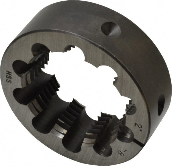 Interstate - 2-8 Thread, 3" Outside Diam High Speed Steel Round Die - Right Hand Thread, Adjustable - Exact Tooling