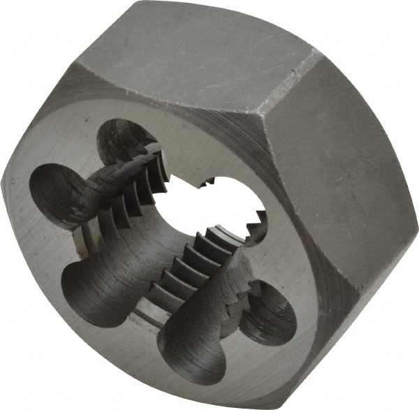 Interstate - 1-1/8 - 8 UNS Thread, 2" Hex, Right Hand Thread, Hex Rethreading Die - Carbon Steel, 1" Thick - Exact Tooling