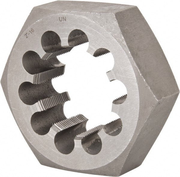 Interstate - 2-16 UNS Thread, 3-1/2" Hex, Right Hand Thread, Hex Rethreading Die - Carbon Steel, 1-1/4" Thick - Exact Tooling