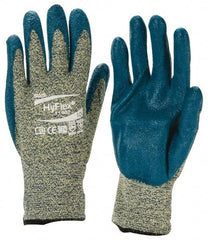 Ansell - Size XL (10), ANSI Cut Lvl 4, Abrasion Lvl 3, Nitrile Coated Cut Resistant Gloves - Palm & Fingers Coated, Kevlar Lining, Knit Wrist, Blue, Paired - Exact Tooling