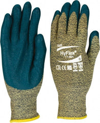 Ansell - Size M (8), ANSI Cut Lvl 4, Abrasion Lvl 3, Nitrile Coated Cut Resistant Gloves - Palm & Fingers Coated, Kevlar Lining, Knit Wrist, Blue, Paired - Exact Tooling