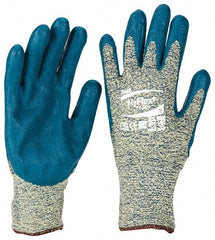 Ansell - Size L (9), ANSI Cut Lvl 4, Abrasion Lvl 3, Nitrile Coated Cut Resistant Gloves - Palm & Fingers Coated, Kevlar Lining, Knit Wrist, Blue, Paired - Exact Tooling