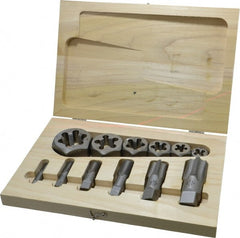 Irwin - 1/8-27 to 1 - 11-1/2 Tap, 1/8-27 to 1 - 11-1/2 Die, NPT, Tap and Die Set - Bright Finish Carbon Steel, Carbon Steel Taps, Nonadjustable, 12 Piece Set with Wood Case - Exact Tooling