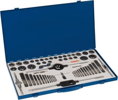 Interstate - #4-40 to 1-14 Tap, NPT, UNC, UNF, Tap and Die Set - Carbon Steel, Carbon Steel Taps, Nonadjustable, 64 Piece Set with Metal Case - Exact Tooling