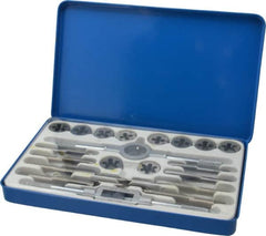 Interstate - 1/4-20 to 1/2-20 Tap, UNC, UNF, Tap and Die Set - Carbon Steel, Carbon Steel Taps, Adjustable, 22 Piece Set with Metal Case - Exact Tooling