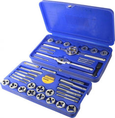 Irwin Hanson - #4-40 to 1/2-20 Tap, #4-40 to 1/2-20 Die, NPT, UNC, UNF, Tap and Die Set - Bright Finish Carbon Steel, Carbon Steel Taps, Nonadjustable, 39 Piece Set with Plastic Case - Exact Tooling