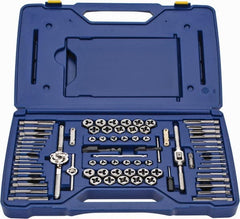 Irwin Hanson - M3x0.50 to M12x1.75 Tap, M3x0.50 to M12x1.75 Die, NPT, Tap and Die Set - Bright Finish Carbon Steel, Carbon Steel Taps, Nonadjustable 5/8, 1" Hex Size, 76 Piece Set with Plastic Case - Exact Tooling