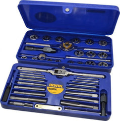 Irwin Hanson - M4x0.75 to M12x1.75 Tap, M4x0.75 to M12x1.75 Die, Metric Coarse, Metric Fine, NPT, UNC, Tap and Die Set - Bright Finish Carbon Steel, Carbon Steel Taps, Nonadjustable 5/8, 1" Hex Size, 41 Piece Set with Plastic Case - Exact Tooling