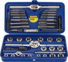 Irwin Hanson - #4-40 to 1/2-20 Tap, #4-40 to 1/2-20 Die, NPT, UNC, UNF, Tap and Die Set - Bright Finish Carbon Steel, Carbon Steel Taps, Nonadjustable 5/8, 1" Hex Size, 41 Piece Set with Plastic Case - Exact Tooling