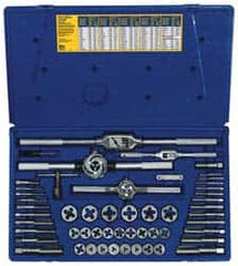 Irwin Hanson - #6-32 to 3/4-16 Tap, #6-32 to 3/4-16 Die, UNF, Tap and Die Set - Bright Finish Carbon Steel, Carbon Steel Taps, Nonadjustable 1, 1-7/16" Hex Size, 53 Piece Set with Plastic Case - Exact Tooling