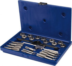 Irwin Hanson - 1/8-27 to 1/2-20 Tap, 1/8-27 to 1/2-20 Die, NPT, UNC, UNF, Tap and Die Set - Bright Finish Carbon Steel, Carbon Steel Taps, Nonadjustable 1" Hex Size, 24 Piece Set with Plastic Case - Exact Tooling