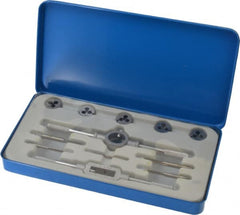 Interstate - #4-40 to #10-32 Tap, #4-40 to #10-32 Die, UNC, UNF, Tap and Die Set - Carbon Steel, Carbon Steel Taps, Adjustable, 12 Piece Set with Metal Case - Exact Tooling