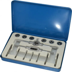 Interstate - #2-56 to #10-32 Tap, #4-40 to #4-40 Die, UNC, UNF, Tap and Die Set - Carbon Steel, Carbon Steel Taps, Adjustable, 16 Piece Set with Metal Case - Exact Tooling