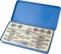 Interstate - 1/4-20 to 1/2-13 Tap, UNC, Tap and Die Set - High Speed Steel, High Speed Steel Taps, Adjustable, 12 Piece Set with Metal Case - Exact Tooling