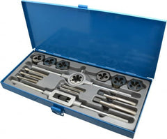 Interstate - 1/4-20 to 3/4-10 Tap, UNC, Tap and Die Set - High Speed Steel, High Speed Steel Taps, Adjustable, 16 Piece Set with Metal Case - Exact Tooling
