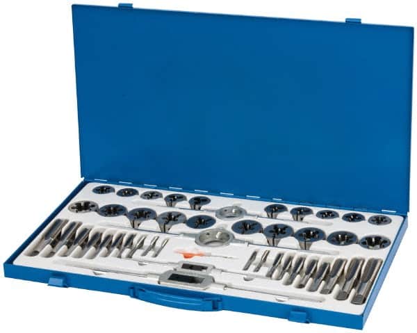 Interstate - 1/4-20 to 1-14 Tap, UNC, UNF, Tap and Die Set - High Speed Steel, High Speed Steel Taps, Adjustable, 45 Piece Set with Metal Case - Exact Tooling
