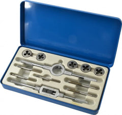 Interstate - M5x0.80 to M10x1.50 Tap, Metric Coarse, Tap and Die Set - High Speed Steel, High Speed Steel Taps, Adjustable, 12 Piece Set with Metal Case - Exact Tooling