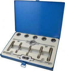 Interstate - M12x1.75 to M20x2.50 Tap, Metric Coarse, Tap and Die Set - High Speed Steel, High Speed Steel Taps, Adjustable, 12 Piece Set with Metal Case - Exact Tooling