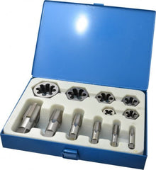 Interstate - 1/8-27 to 1 - 11-1/2 Tap, 1/8-27 to 1 - 11-1/2 Die, NPT, Tap and Die Set - Carbon Steel, Carbon Steel Taps, Nonadjustable, 12 Piece Set with Plastic Case - Exact Tooling