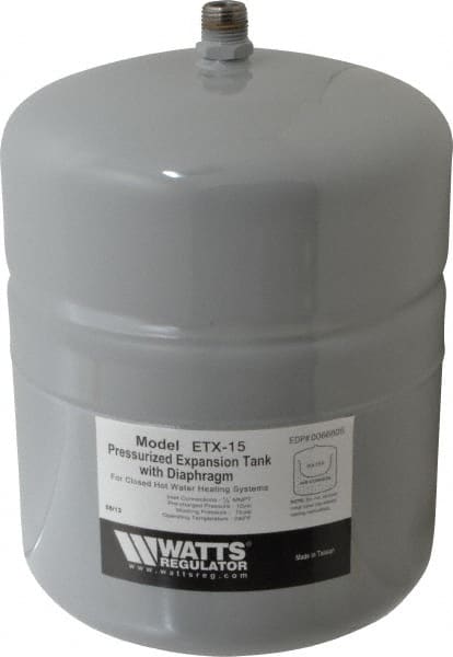 Watts - 1.0 Gallon Capacity, 2.1 Gallon Tank, 8 Inch Diameter, 12-1/2 Inch High, 1/2 Inch Port, Expansion Tank - Steel, Polymer Coating - Exact Tooling