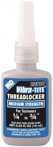 Vibra-Tite - 10 mL Bottle, Blue, Medium Strength Liquid Threadlocker - Series 121, 24 hr Full Cure Time, Hand Tool Removal - Exact Tooling