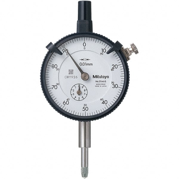 Mitutoyo - 10mm Range, 0-100 Dial Reading, 0.01mm Graduation Dial Drop Indicator - 57mm Dial, 1mm Range per Revolution, 0.013mm Accuracy, Revolution Counter - Exact Tooling