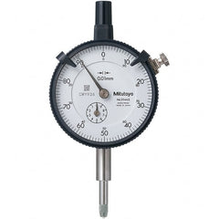 Mitutoyo - 10mm Range, 0-100 Dial Reading, 0.01mm Graduation Dial Drop Indicator - 57mm Dial, 1mm Range per Revolution, 0.013mm Accuracy, Revolution Counter - Exact Tooling
