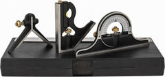Starrett - 4 Piece, 12" Combination Square Set - 1/16, 1/32, 1/64 & 1/8" (4R) Graduation, Hardened Steel Blade, Cast Iron & Forged Steel Center, Protractor & Square Head - Exact Tooling