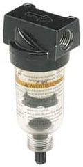 Wilkerson - 1/4" Port Coalescing Filter - Polycarbonate Bowl, Piston Drain, 150 Max psi, 1.69" Wide x 4.26" High - Exact Tooling