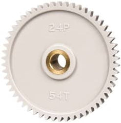 Made in USA - 24 Pitch, 2-1/4" Pitch Diam, 2.333" OD, 54 Tooth Spur Gear - 1/4" Face Width, 5/16" Bore Diam, 43/64" Hub Diam, 20° Pressure Angle, Acetal - Exact Tooling