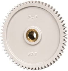 Made in USA - 24 Pitch, 2-1/2" Pitch Diam, 2.583" OD, 60 Tooth Spur Gear - 1/4" Face Width, 5/16" Bore Diam, 43/64" Hub Diam, 20° Pressure Angle, Acetal - Exact Tooling