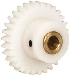 Made in USA - 32 Pitch, 15/16" Pitch Diam, 1" OD, 30 Tooth Spur Gear - 3/16" Face Width, 3/16" Bore Diam, 9/16" Hub Diam, 20° Pressure Angle, Acetal - Exact Tooling