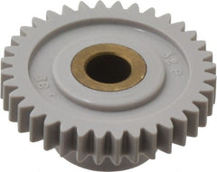 Made in USA - 32 Pitch, 1-1/8" Pitch Diam, 1-3/16" OD, 36 Tooth Spur Gear - 3/16" Face Width, 1/4" Bore Diam, 39/64" Hub Diam, 20° Pressure Angle, Acetal - Exact Tooling