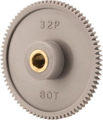 Made in USA - 32 Pitch, 2-1/2" Pitch Diam, 2-9/16" OD, 80 Tooth Spur Gear - 3/16" Face Width, 5/16" Bore Diam, 13/16" Hub Diam, 20° Pressure Angle, Acetal - Exact Tooling