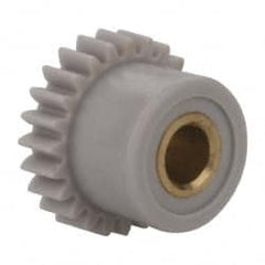 Made in USA - 48 Pitch, 1/2" Pitch Diam, 0.542" OD, 24 Tooth Spur Gear - 1/8" Face Width, 1/8" Bore Diam, 13/32" Hub Diam, 20° Pressure Angle, Acetal - Exact Tooling