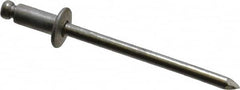 Marson - Button Head Aluminum Open End Blind Rivet - Aluminum Mandrel, 0.032" to 1/8" Grip, 1/4" Head Diam, 0.129" to 0.133" Hole Diam, 0.275" Length Under Head, 1/8" Body Diam - Exact Tooling