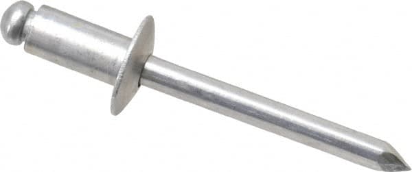 Marson - Button Head Aluminum Open End Blind Rivet - Aluminum Mandrel, 0.126" to 1/4" Grip, 1/2" Head Diam, 0.257" to 0.261" Hole Diam, 1/2" Length Under Head, 1/4" Body Diam - Exact Tooling