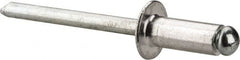 Marson - Button Head Aluminum Open End Blind Rivet - Steel Mandrel, 3/16" to 1/4" Grip, 3/8" Head Diam, 0.192" to 0.196" Hole Diam, 0.45" Length Under Head, 3/16" Body Diam - Exact Tooling