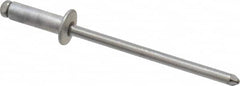 Marson - Button Head Aluminum Open End Blind Rivet - Steel Mandrel, 3/16" to 1/4" Grip, 1/4" Head Diam, 0.129" to 0.133" Hole Diam, 0.4" Length Under Head, 1/8" Body Diam - Exact Tooling