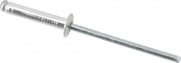 Marson - Button Head Aluminum Open End Blind Rivet - Steel Mandrel, 0.376" to 1/2" Grip, 1/4" Head Diam, 0.129" to 0.133" Hole Diam, 0.65" Length Under Head, 1/8" Body Diam - Exact Tooling